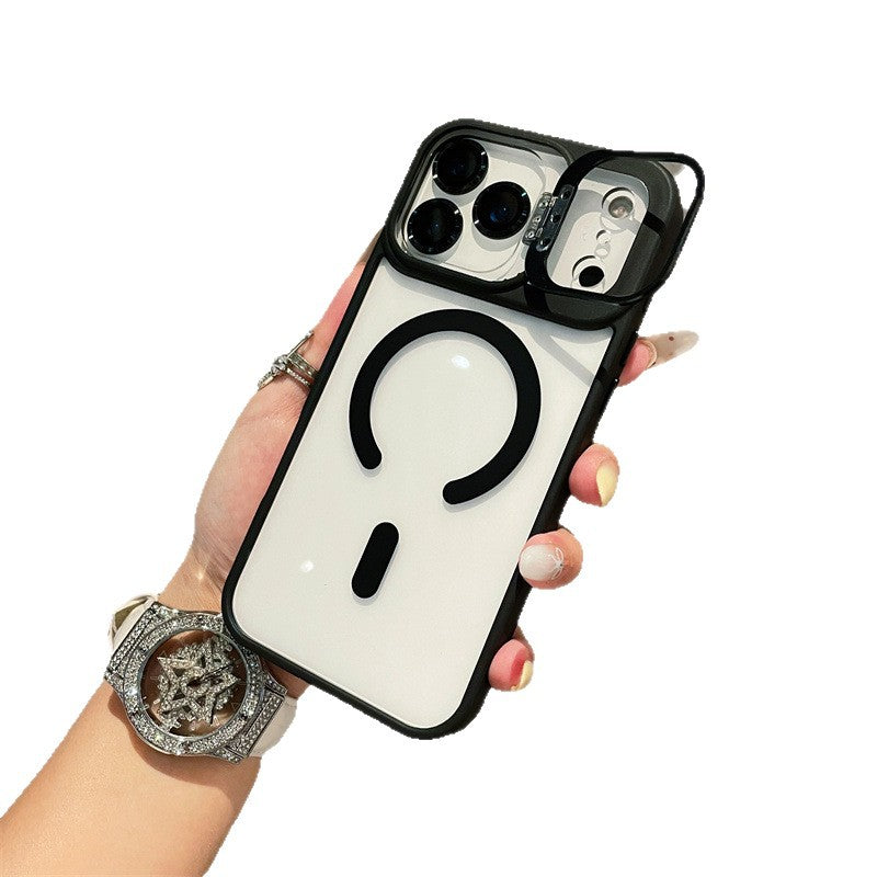 Hardware Lens Bracket Transparent Magnetic Phone Case for iPhone – Shockproof & Slim Design