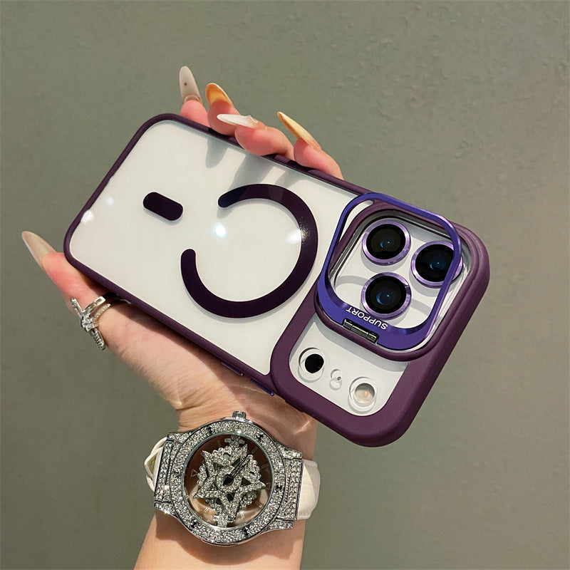 Hardware Lens Bracket Transparent Magnetic Phone Case for iPhone – Shockproof & Slim Design