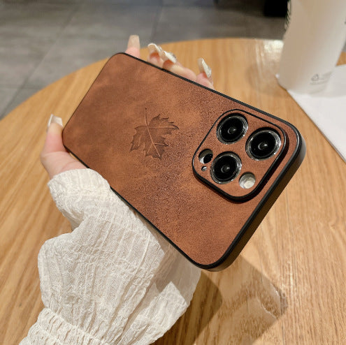 Lambskin Maple Leaf iPhone Case – Soft Skin Feel, All-Inclusive Protection