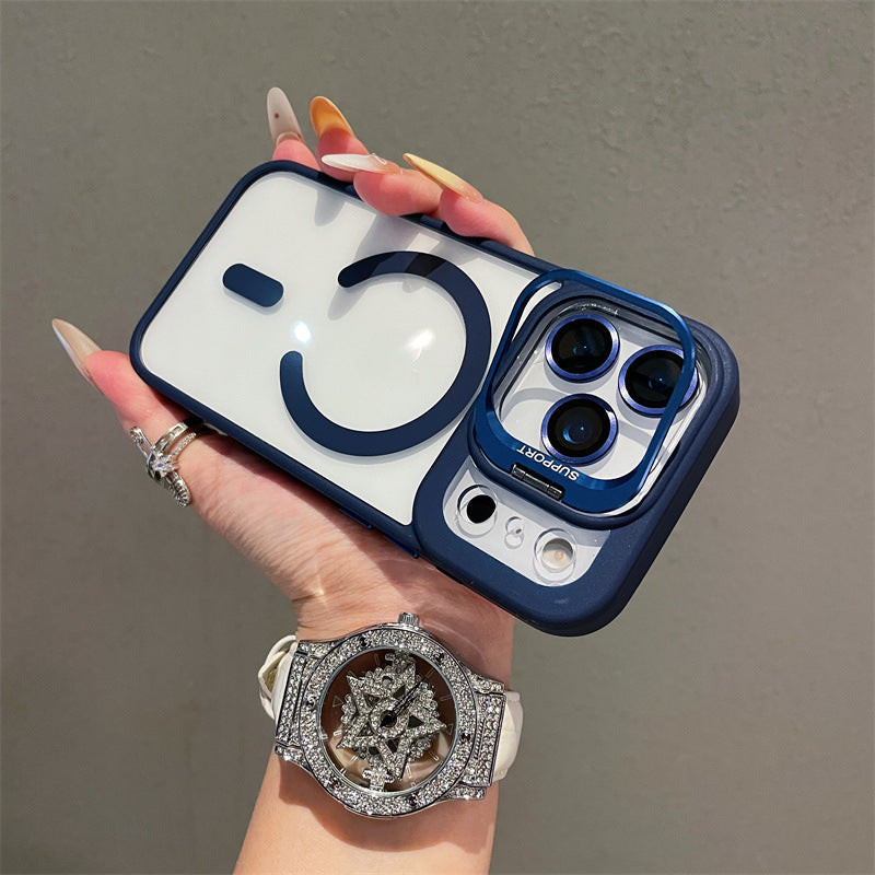 Hardware Lens Bracket Transparent Magnetic Phone Case for iPhone – Shockproof & Slim Design