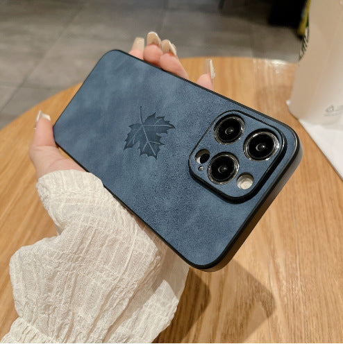 Lambskin Maple Leaf iPhone Case – Soft Skin Feel, All-Inclusive Protection
