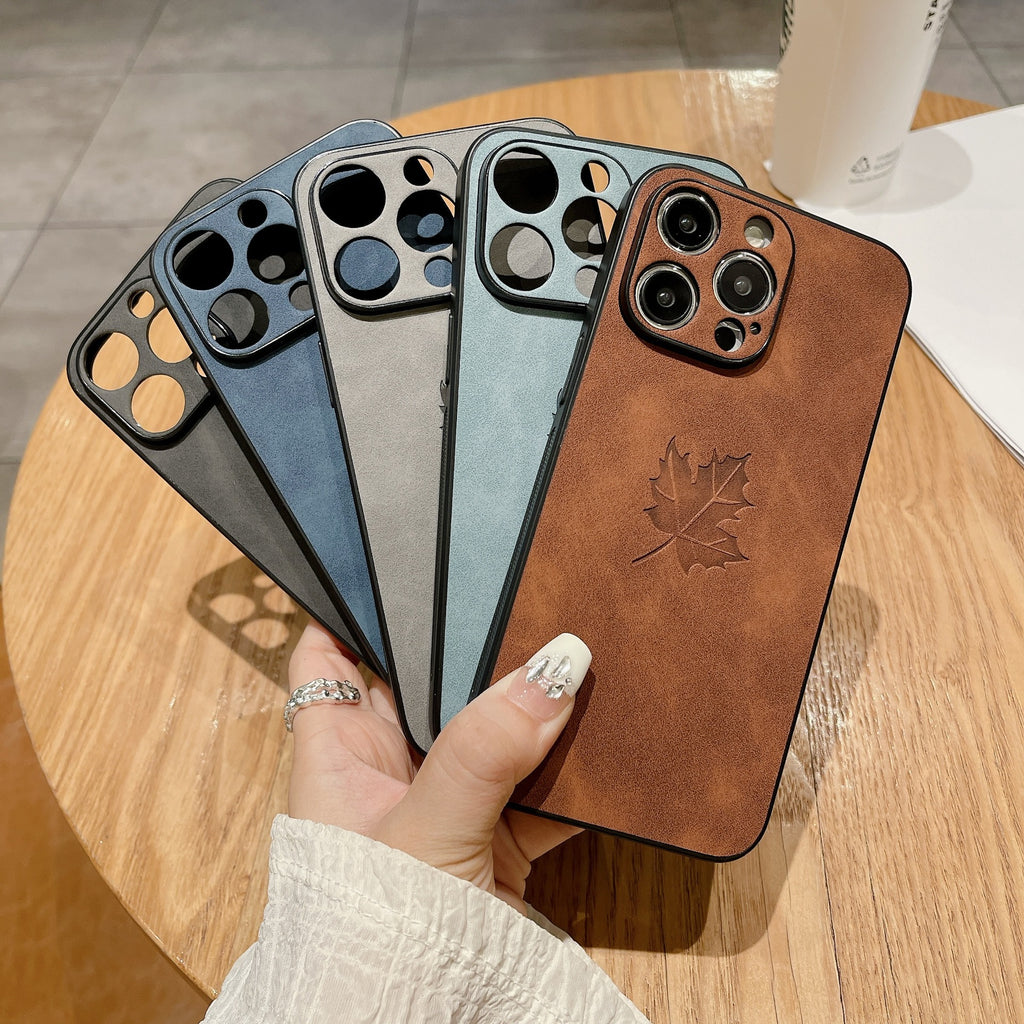 Lambskin Maple Leaf iPhone Case – Soft Skin Feel, All-Inclusive Protection