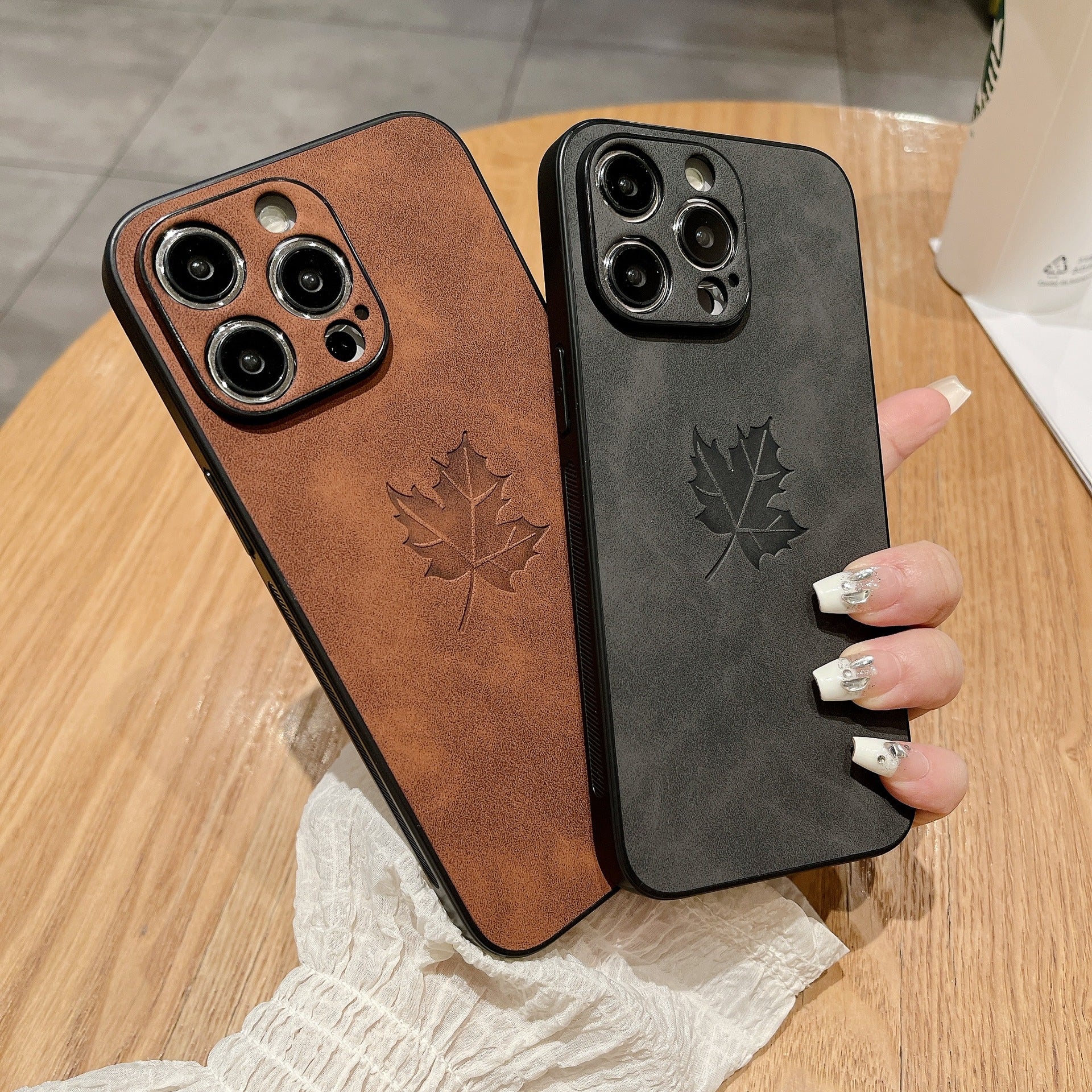 Lambskin Maple Leaf iPhone Case – Soft Skin Feel, All-Inclusive Protection