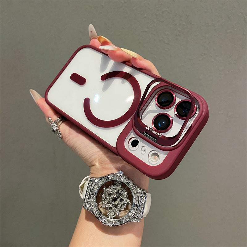Hardware Lens Bracket Transparent Magnetic Phone Case for iPhone – Shockproof & Slim Design